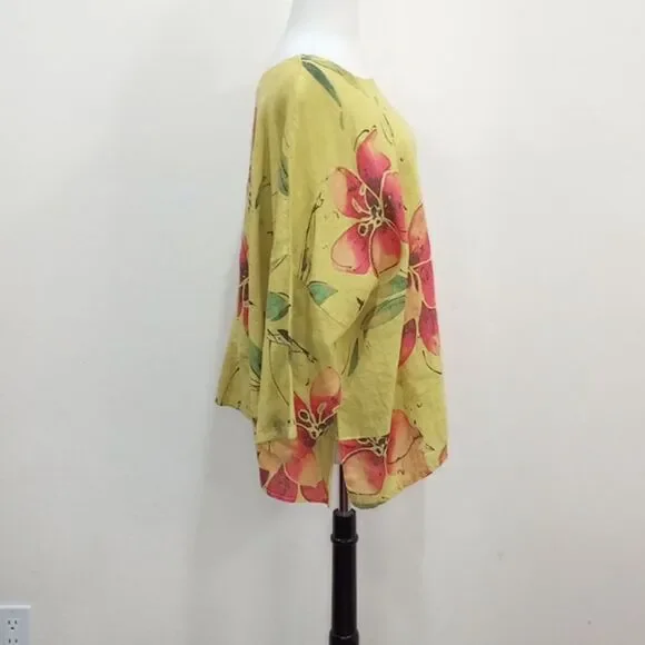 Claudia Collezioni Italy 100% Linen Lagenlook Floral Print Oversize Blouse - XL - Picture 5 of 9